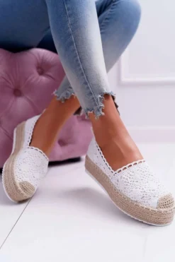 Damskie Boto Espadryle Damskie Koronkowe Białe Lovely Haven