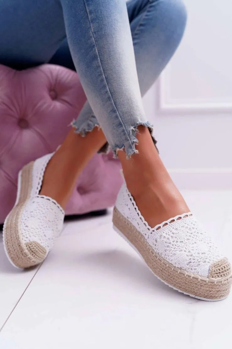 Damskie Boto Espadryle Damskie Koronkowe Białe Lovely Haven