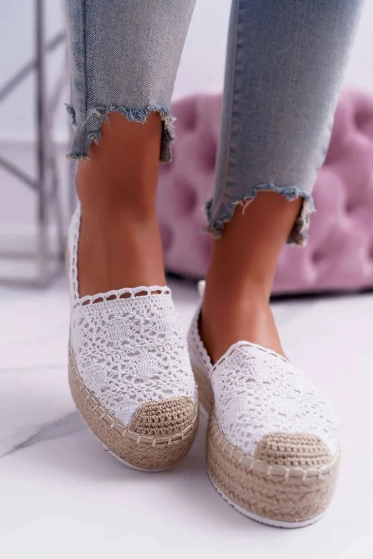Damskie Boto Espadryle Damskie Koronkowe Białe Lovely Haven