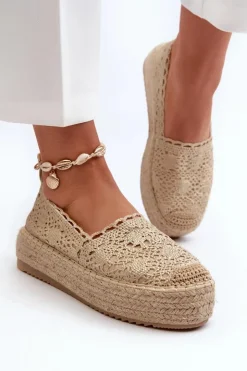 New Boto Espadryle Damskie Koronkowe Na Platformie Złote Elarose