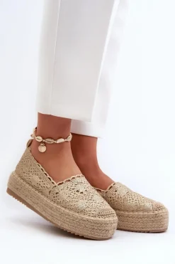 New Boto Espadryle Damskie Koronkowe Na Platformie Złote Elarose
