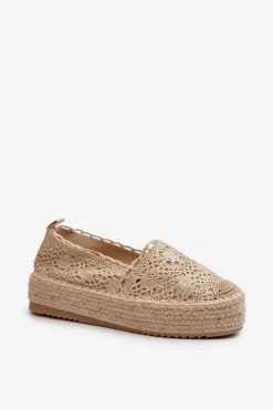 New Boto Espadryle Damskie Koronkowe Na Platformie Złote Elarose