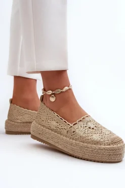 New Boto Espadryle Damskie Koronkowe Na Platformie Złote Elarose