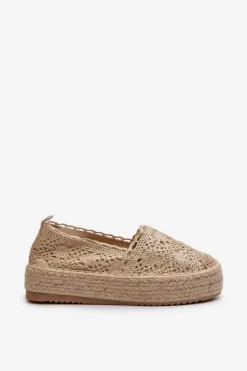 New Boto Espadryle Damskie Koronkowe Na Platformie Złote Elarose