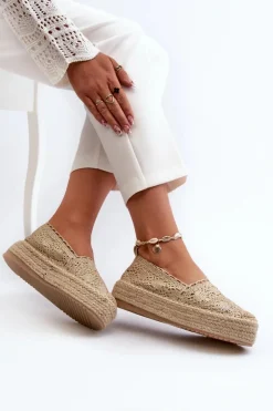New Boto Espadryle Damskie Koronkowe Na Platformie Złote Elarose