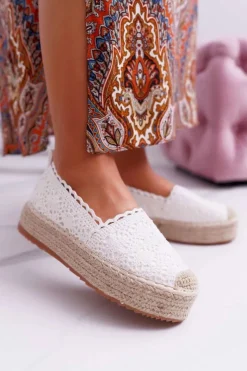 Damskie Boto Espadryle Damskie Koronkowe Białe Platforma Desante