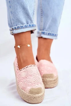 Boto Czarne Espadryle*Espadryle Damskie Koronkowe Różowe Platforma Desante