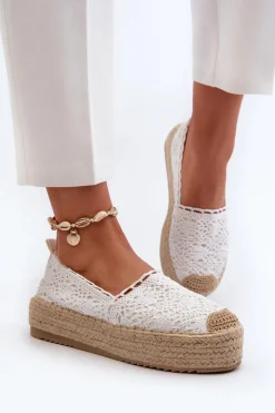 Online Boto Espadryle Damskie Koronkowe Na Platformie Białe Elarose