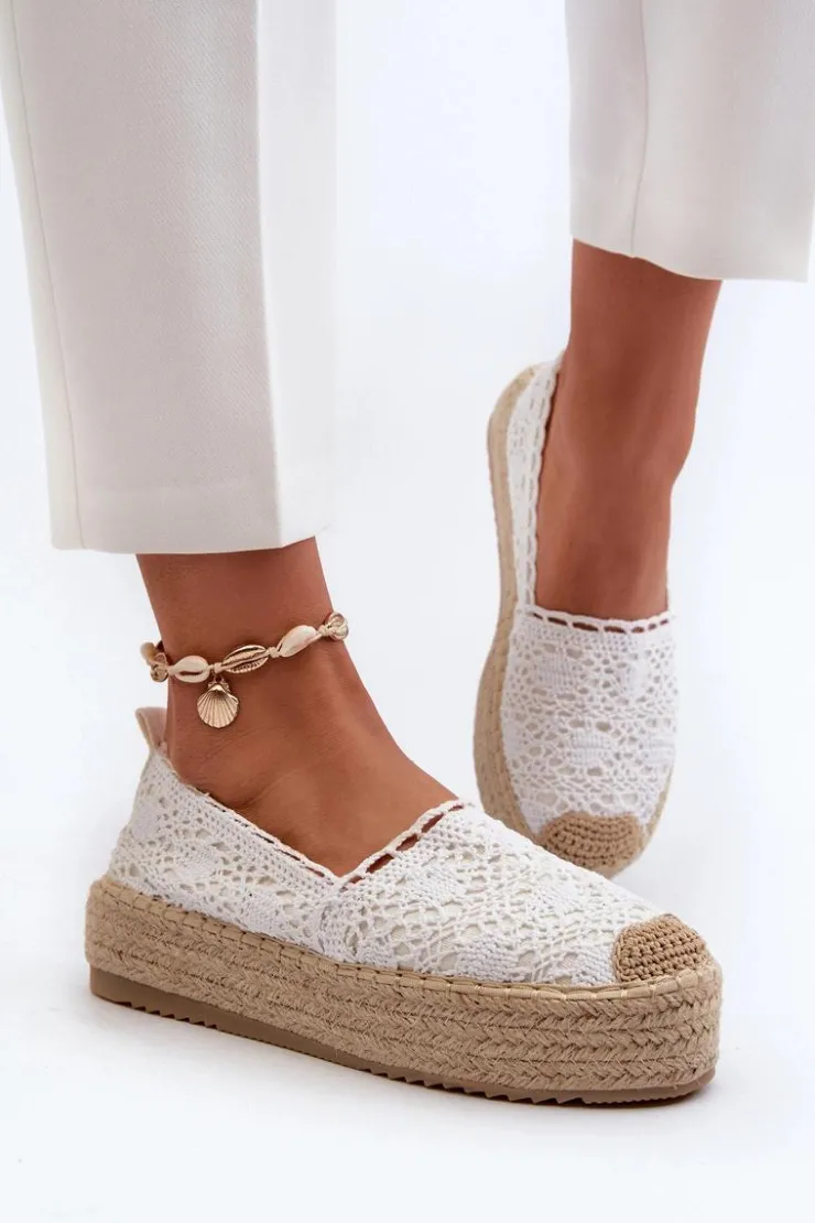 Online Boto Espadryle Damskie Koronkowe Na Platformie Białe Elarose