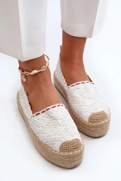 Online Boto Espadryle Damskie Koronkowe Na Platformie Białe Elarose