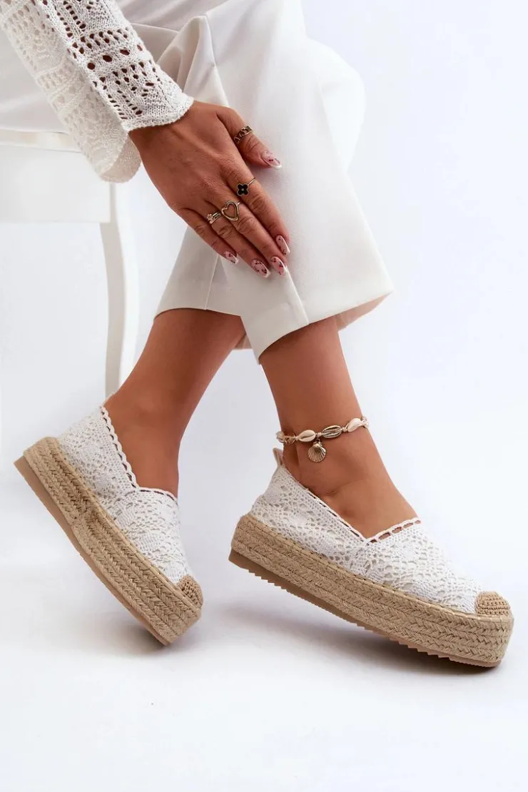 Online Boto Espadryle Damskie Koronkowe Na Platformie Białe Elarose
