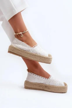 Online Boto Espadryle Damskie Koronkowe Na Platformie Białe Elarose