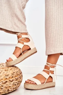 Damskie Boto Espadryle Damskie Na Platformie Wiązane Beżowe Fuerta