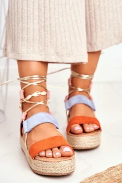 Boto Czarne Espadryle*Espadryle Damskie Na Platformie Wiązane Pomarańczowe Fuerta