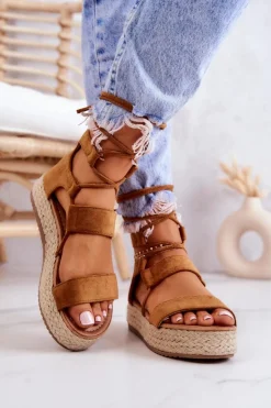 Boto Czarne Espadryle*Espadryle Damskie Na Platformie Wiązane Camel Fuerta