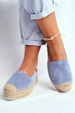 Damskie Boto Espadryle Damskie Na Platformie Lniane Niebieskie La Playa