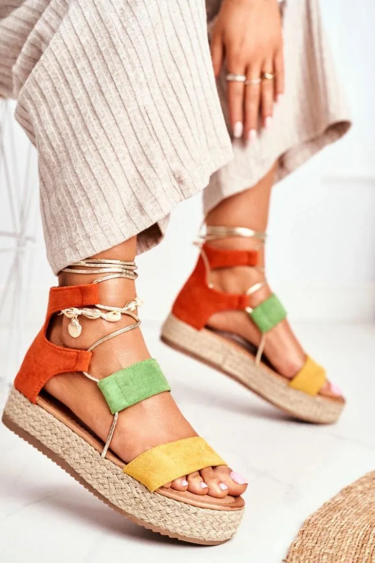 Damskie Boto Espadryle Damskie Na Platformie Wiązane Żółte Fuerta