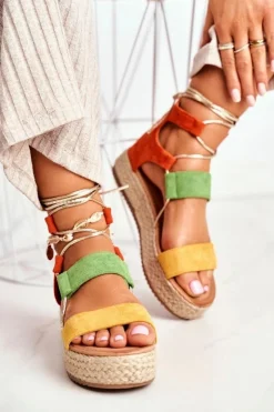 Damskie Boto Espadryle Damskie Na Platformie Wiązane Żółte Fuerta