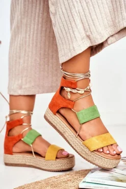 Damskie Boto Espadryle Damskie Na Platformie Wiązane Żółte Fuerta