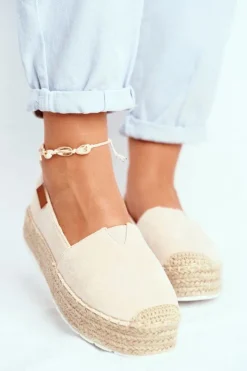 Boto Czarne Espadryle*Espadryle Damskie Na Platformie Lniane Beżowe La Playa