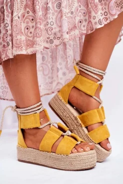 Damskie Boto Espadryle Damskie Na Platformie Lniane Żółte India