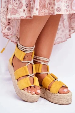 Damskie Boto Espadryle Damskie Na Platformie Lniane Żółte India