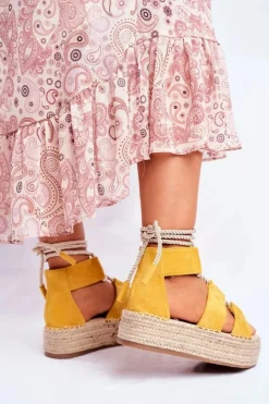 Damskie Boto Espadryle Damskie Na Platformie Lniane Żółte India
