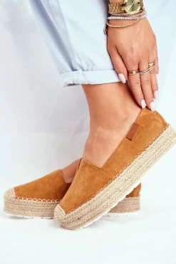 Best Boto Espadryle Damskie Na Platformie Lniane Camel La Playa