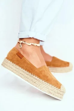 Best Boto Espadryle Damskie Na Platformie Lniane Camel La Playa