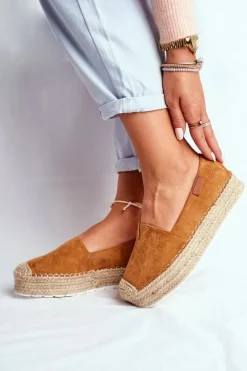 Best Boto Espadryle Damskie Na Platformie Lniane Camel La Playa