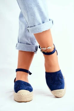 Damskie Boto Espadryle Damskie Na Platformie Lniane Granatowe Palermo