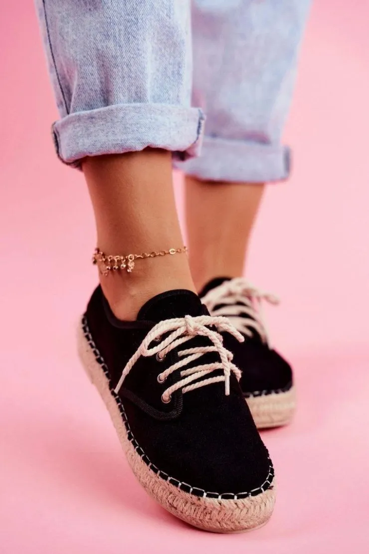 Damskie Boto Espadryle Damskie Na Platformie Lniane Czarne Sonya