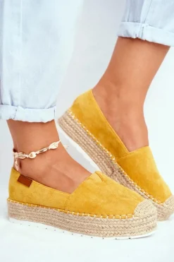 Clearance Boto Espadryle Damskie Na Platformie Lniane Żółte La Playa