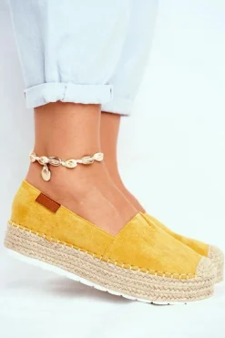 Clearance Boto Espadryle Damskie Na Platformie Lniane Żółte La Playa