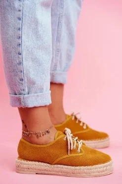 Boto Czarne Espadryle*Espadryle Damskie Na Platformie Lniane Żółte Sonya