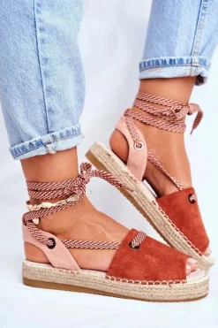 Best Boto Espadryle Damskie Na Platformie Lniane Pomarańczowe Monacoz