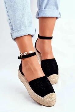 Discount Boto Espadryle Damskie Na Platformie Lniane Czarne Palermo