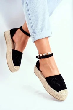 Discount Boto Espadryle Damskie Na Platformie Lniane Czarne Palermo