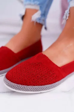 Best Damskie buty S.Barski Espadryle Damskie Skóra Zamsz Czerwone Bimbo