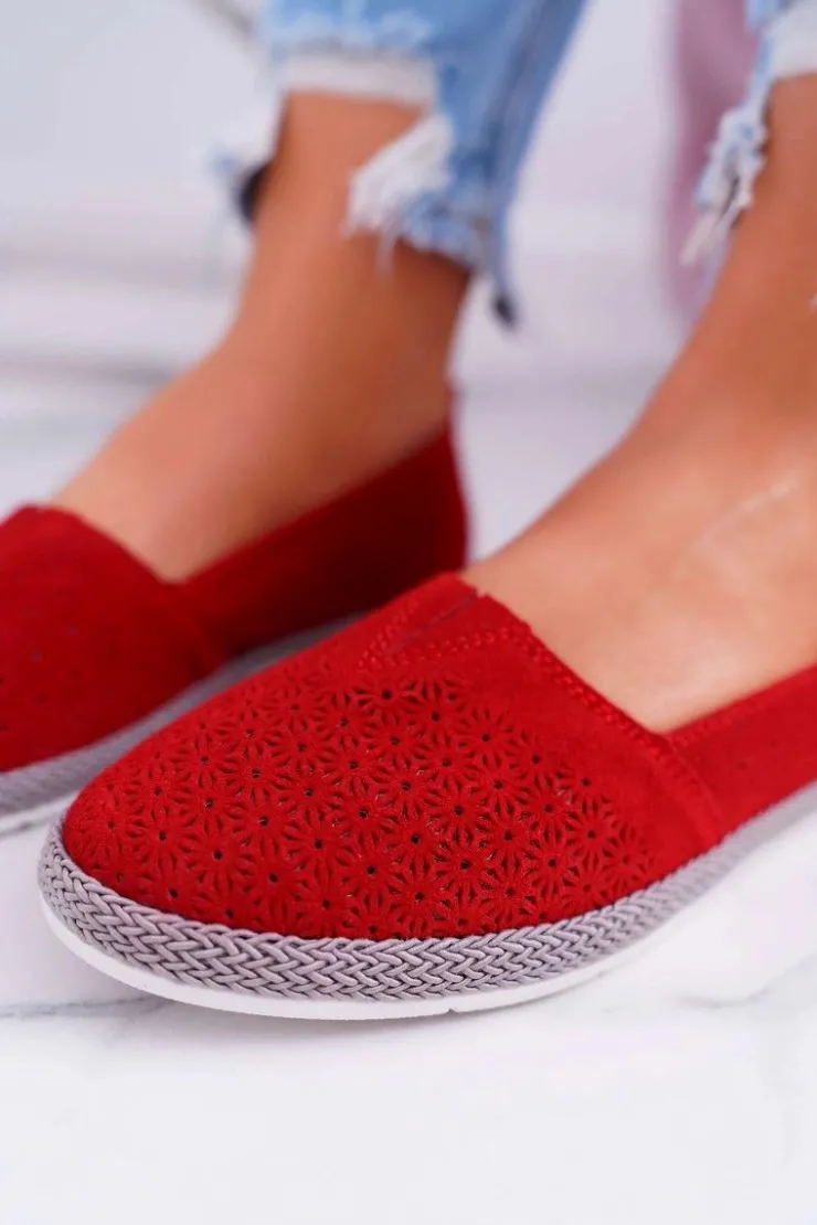 Best Damskie buty S.Barski Espadryle Damskie Skóra Zamsz Czerwone Bimbo