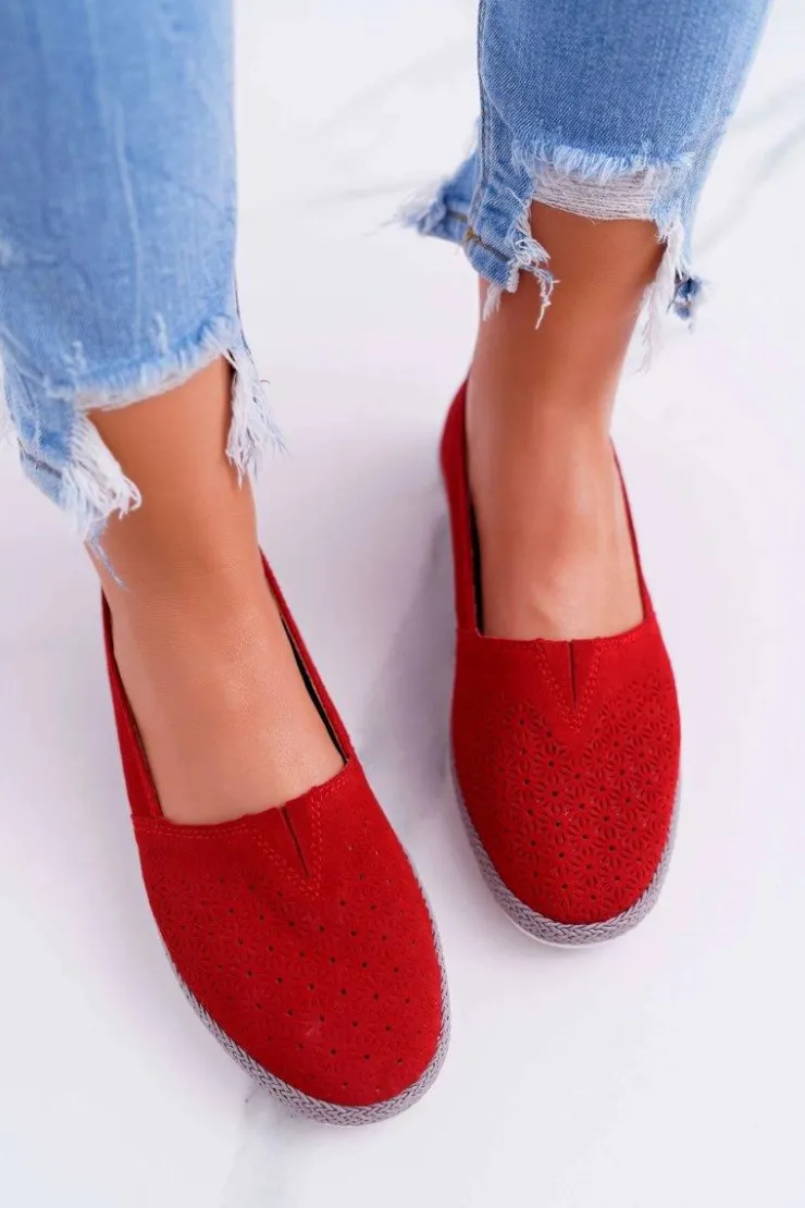 Best Damskie buty S.Barski Espadryle Damskie Skóra Zamsz Czerwone Bimbo
