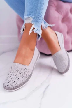 Damskie buty S.Barski Baleriny Skórzane*Espadryle Damskie Skóra Zamsz Szare Bimbo