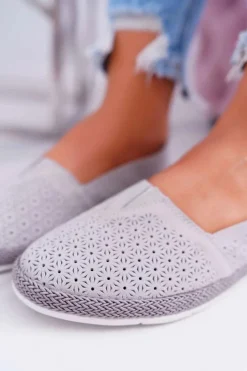 Damskie buty S.Barski Baleriny Skórzane*Espadryle Damskie Skóra Zamsz Szare Bimbo