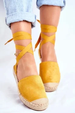 Boto Czarne Espadryle*Espadryle Damskie Wiązane Lniane Żółte Bonjour