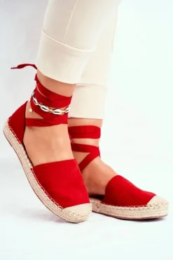 Damskie Boto Espadryle Damskie Wiązane Lniane Czerwone Bonjour