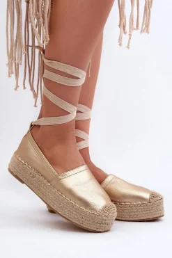 Damskie Boto Espadryle Damskie Wiązane Na Platformie Z Plecionką Złote Tailesse