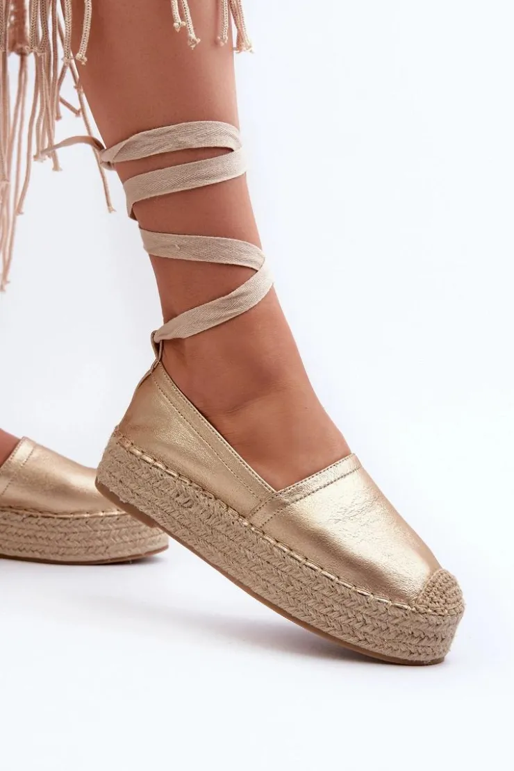 Damskie Boto Espadryle Damskie Wiązane Na Platformie Z Plecionką Złote Tailesse