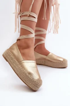 Damskie Boto Espadryle Damskie Wiązane Na Platformie Z Plecionką Złote Tailesse