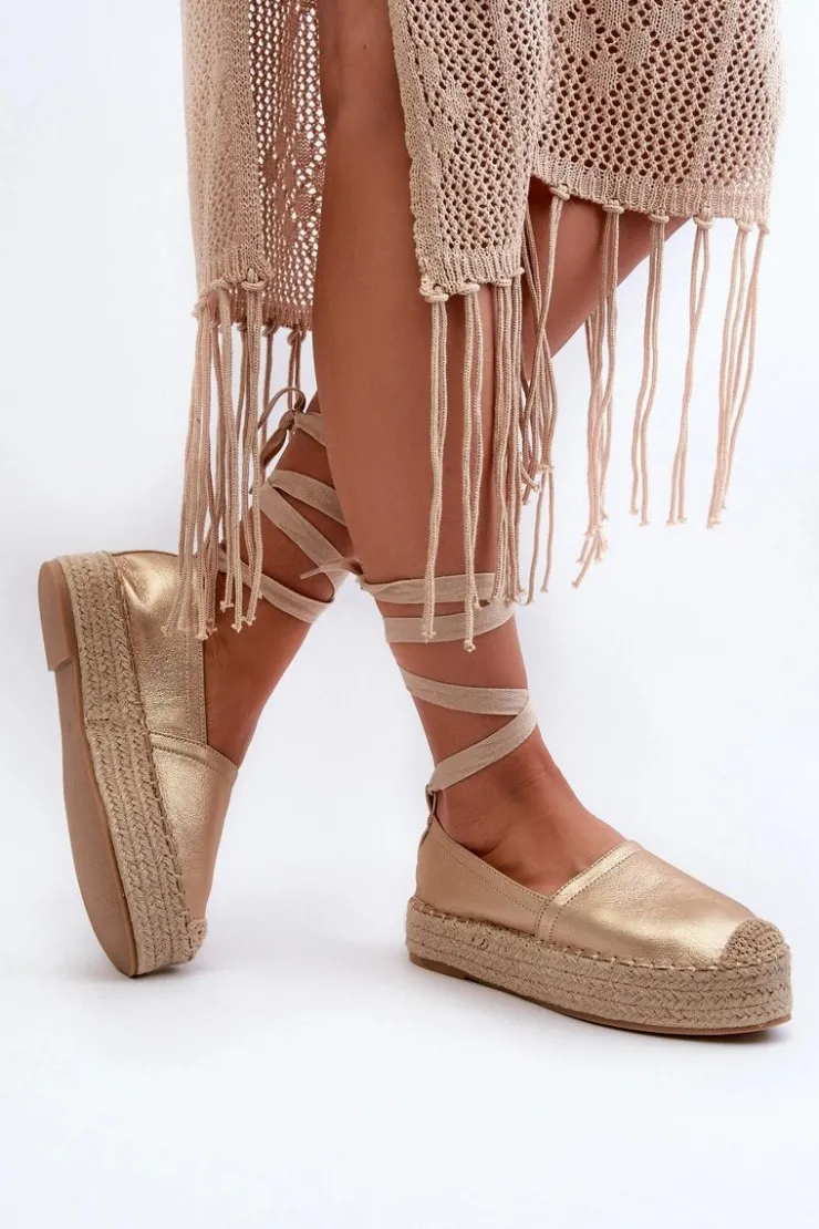 Damskie Boto Espadryle Damskie Wiązane Na Platformie Z Plecionką Złote Tailesse