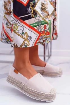 Best Boto Espadryle Damskie Wsuwane Zamszowe Beżowe Mariako